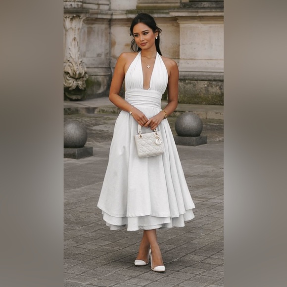 NWT LA RIVIERA THE CHERYL MIDI LINEN DRESS Ecru Off White XS